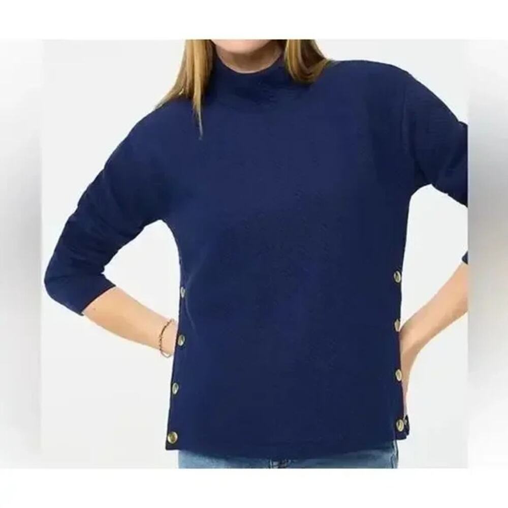 J.Crew Quilted Mock Neck Sweater Antique Navy Blue S